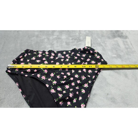Victoria's Secret L Black Floral Ruffle High Waist Brazilian Bikini Bottom NWT - Picture 2 of 5